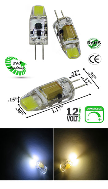 G4 GY6.35 LED 1 Watt Dimmable  Low Profile 12V AC-DC