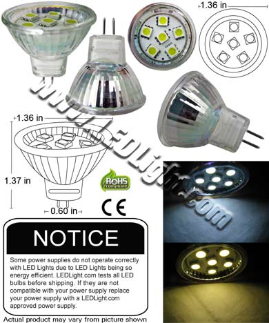 MR11 6 SMD LED Low Voltage 12 Volt AC DC Dimmable product 73426