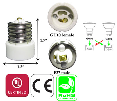 E27 Male to GU10 Female Ceramic Adapter Converter