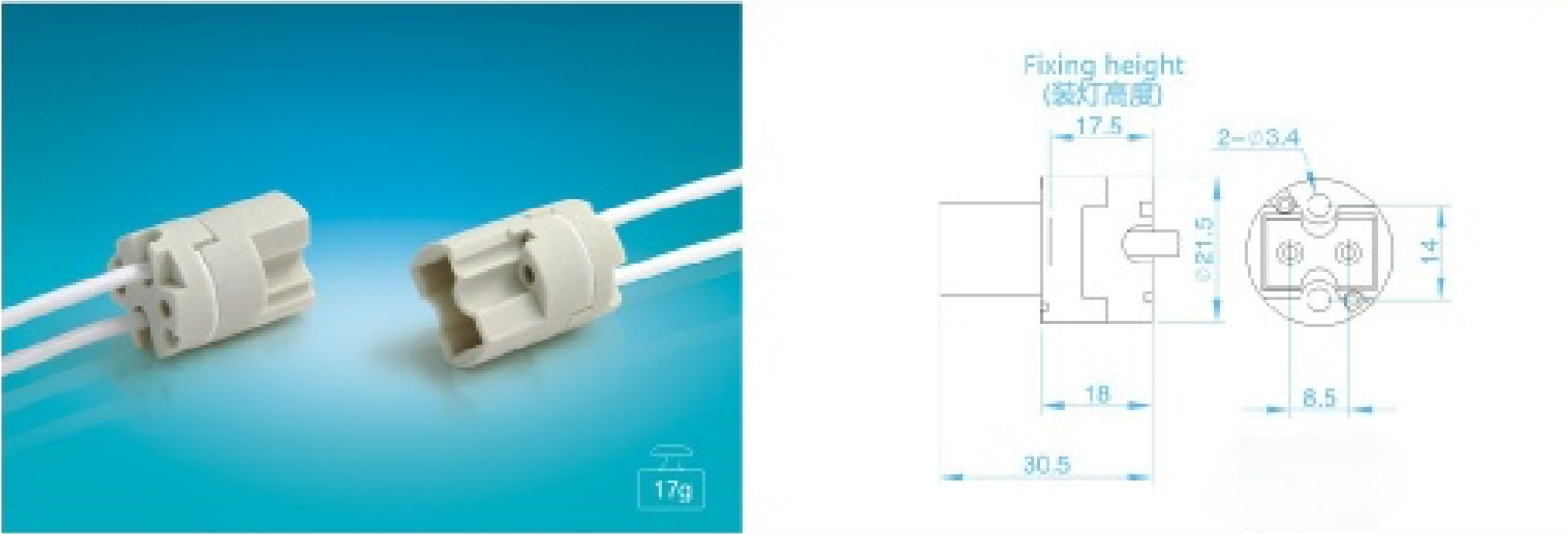 G8.5 Ceramic Socket with Wires product 69866