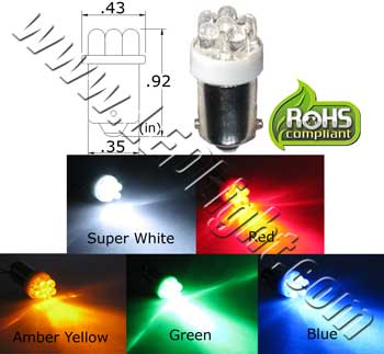 257 LED Bulb BA9S Base 6 LED 12V DC - Automotive - LEDLight