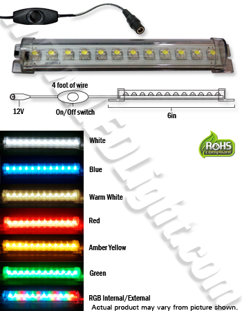 Tube Light 6 Led Low Voltage 12 Volt DC Plug & Switch