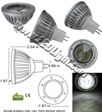 mozaïek aankunnen erotisch MR 16 1 By 1 Watt LED Light Bulb 12 Volt AC-DC - Low Voltage - LEDLight