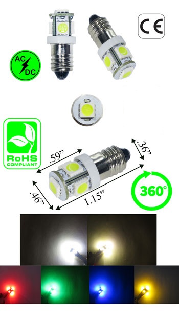 Soms soms kennis Gemengd E10 LED Miniature Screw 5 SMD 12 To 16 Volt AC Or DC Non Polarity -  Automotive - LEDLight