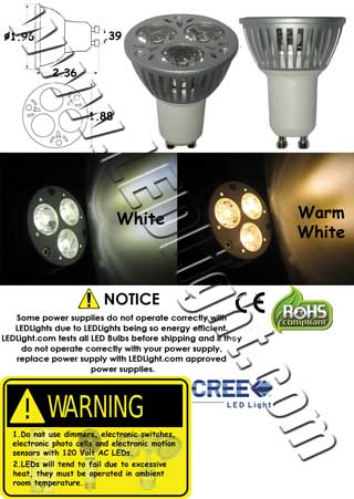Onmogelijk bedreiging verkorten GU10 Base Three 1 Watt LED Light 85 - 260 VAC - Household - LEDLight